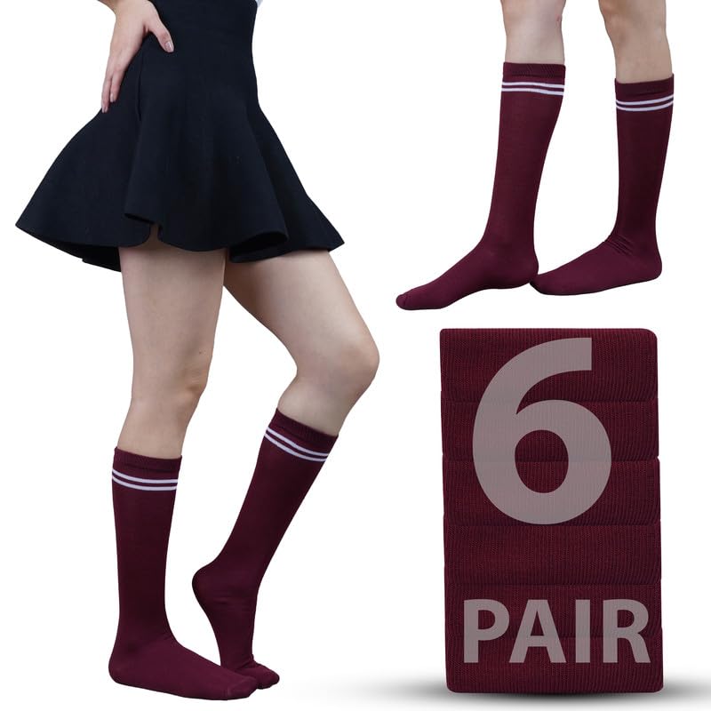Image of WKLOUYHE Kids school socks for boys and girls,Knee Long Length soft cotton uniform Stripes socks Pack Of 06
