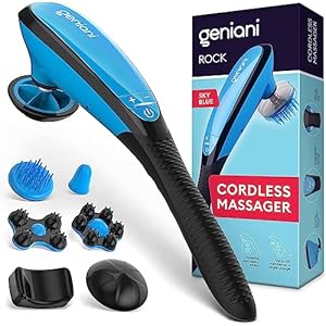GENIANI Deep Tissue Massager for Back, Body, Shoulders, Neck and Sore Muscles – Cordless Electric Handheld Massager Full Body Pain Relief – Percussion Massage Therapy for Legs, Feet & Body (Blue)