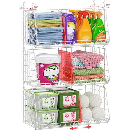 Image of 23.62 inch Extra-Long Under-Shelf Hanging Laundry Basket Organizer, 3-Pack Space-Saving Laundry Organizer, Fits Wire Shelving (Rod Diameter < 0.38 inch), Modular with Dividers for Custom Laundry Organization