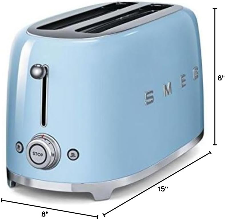 Smeg TSF02PBUS 50's Retro Style Aesthetic 4 Slice Toaster, Pastel Blue