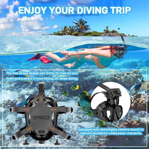 Máscara de buceo y snorkel Full Face SMACO con soporte para cámara y vista panorámica de 180° miniatura 5
