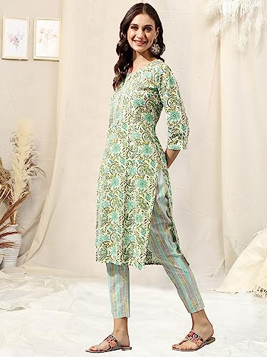 Image of MIRCHI FASHION Women's Straight Fit Fancy Rayon Jaipuri Foil Printed Kurta Set with Plazzo Pant