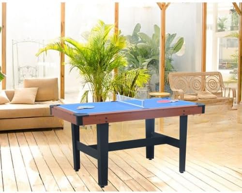 Game Table Multi Game Table Pool Table Tennis Table Hockey Table Multifunctional Table Desk Game for Family Movement for Living Room, Play Room, Game Room, Brown+Blue
