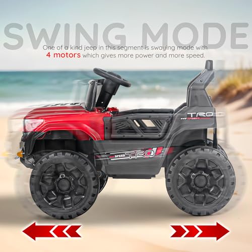 Image of Baybee Trojan Battery Operated Jeep for Kids with RGB Windshield Light, Bluetooth, USB & Music | Baby Big Ride on Battery Car | Electric Jeep Car for Kids to Drive for 2 to 6 Years Boys Girls (Red)