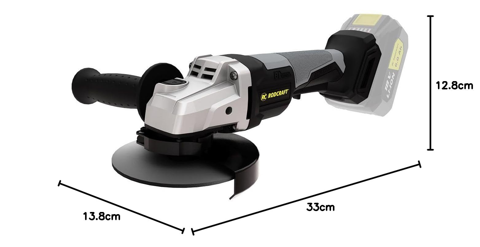 Rodcraft RC9071 akumulatorowa szlifierka kątowa, 18 V, średnica tarczy 125 mm, 8500 obr./min, 1,7 kg, bez akumulatora, bez ładowarki, w kartonie