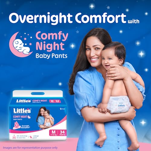 Image of Little's Baby Diapers M Size (Medium) Pants Style | 7-12 kg |102 Count | Comfy Nights Baby Diaper Pants with Leakage Guard & Upto 12 Hours Absorption (34 Count, Pack of 3)
