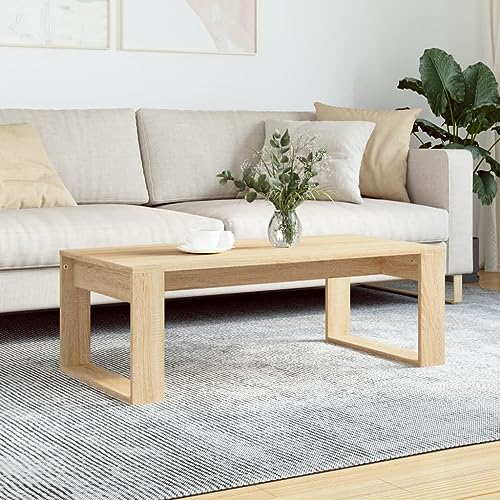 Mokuyary - Mesa de centro de roble Sonoma (102 x 50 x 35 cm, material derivado de la madera, mesa de salón para salón, oficina, habitaciones pequeñas)