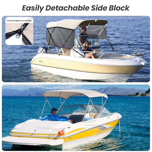 Image of KAKIT 3 4 Bow Bimini Tops with Mesh Sidewalls Support Poles for Boats Marine Grade Canvas Top Includes 2 Straps Storage Boot 1 Inch Aluminum Frame