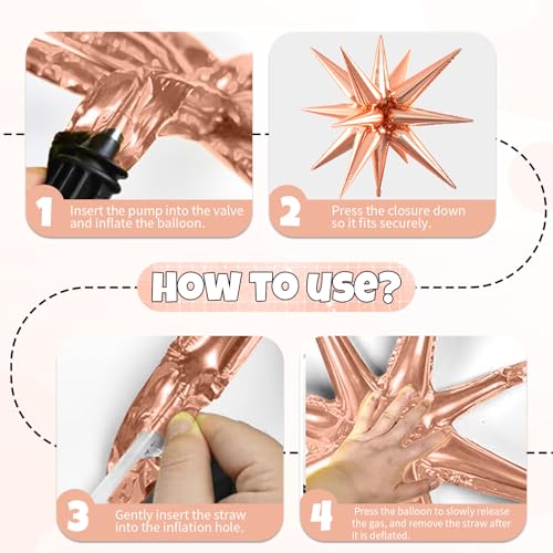 Image of 6pcs 22 inch Rose Gold Star Balloons and Rose Gold 4D Large Foil Balloons, Foil Star Balloon 4D Aluminum Balloon For Birthday Baby Shower Party Wedding Anniversary Bridal Shower Engagement Decoration