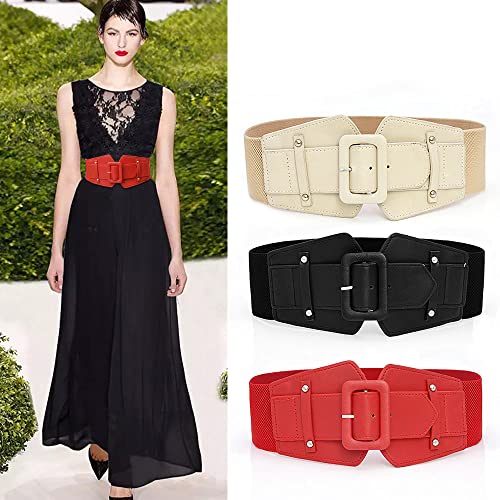 Women's Elastic Wide Waist Belt Vintage Simple Leather Stretch Girdle for Dresses3