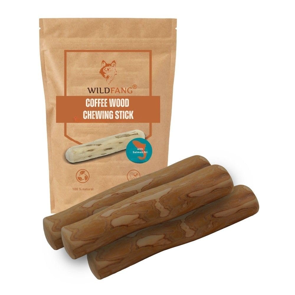 Wildfang Coffee Wood Dog Chew w Salmon Oil - Tough Chew Toys for Aggressive Chewers Dog Teething Toys