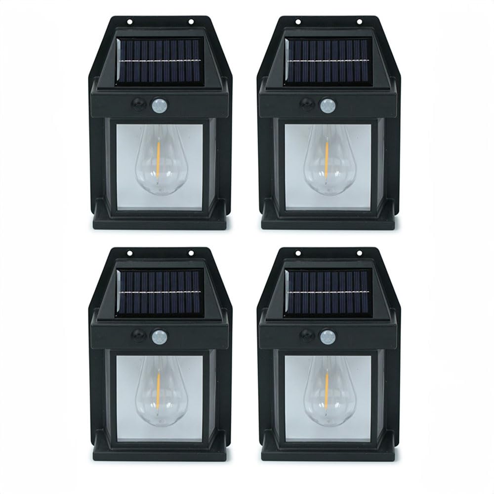 B&Q -  Pack Of 4Black Lantern Solar Fence LightsPir Motion Sensor Security Wall Garden Solar Lights