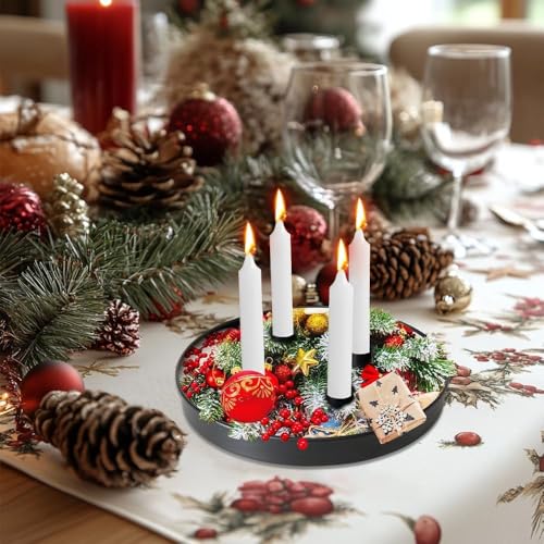 Aoreun Magnet Kerzentablett für Advent Ø23cm mit 4 Magnetischen Metall Kerzenständer für Kerzen Ø2cm, Schwarz Weihnachten Stabkerzenhalter, Rund Metall Kerzen Tablett für Advent & Alltagsdekoration
