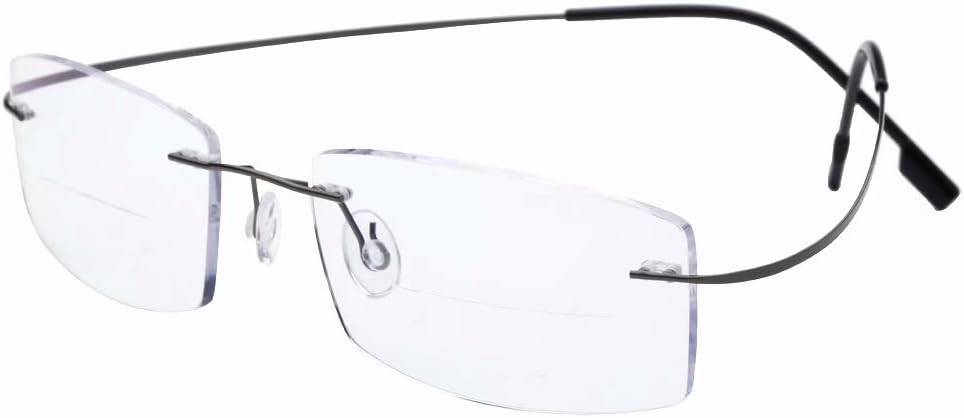 HUIHUIKK Lightweight Rimless Frame +1.50 Bifocal Reading Glasses Gray Readers Spectacles w Case New!