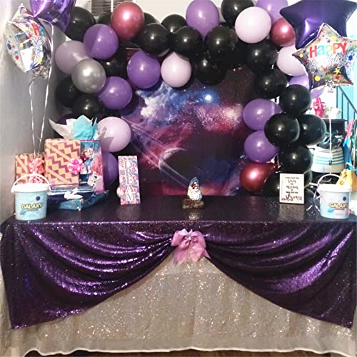 Image of B-COOL Purple Sequin Tablecloth Decorations: Sparkly Mermaid Tablecloths 50x80 Inch Halloween Glitter Table Overlay Bridal Shower Carnival Rectangular Tablecloths