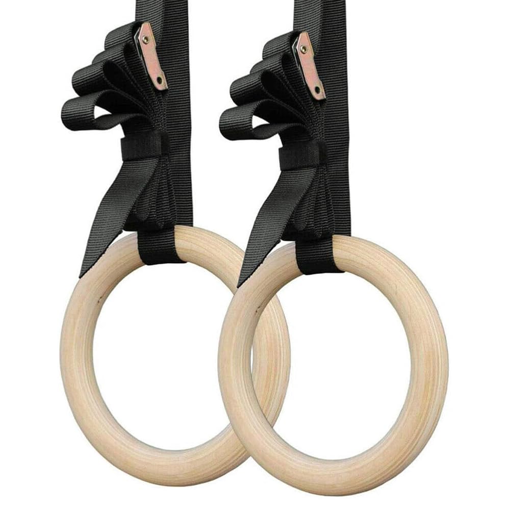 Anelli da Ginnastica in Legno essiccati al Sole con Cinghie Anelli da Palestra per Esercizi Fitness ad Alta intensità Ginnastica Anelli per Immersione Atletici