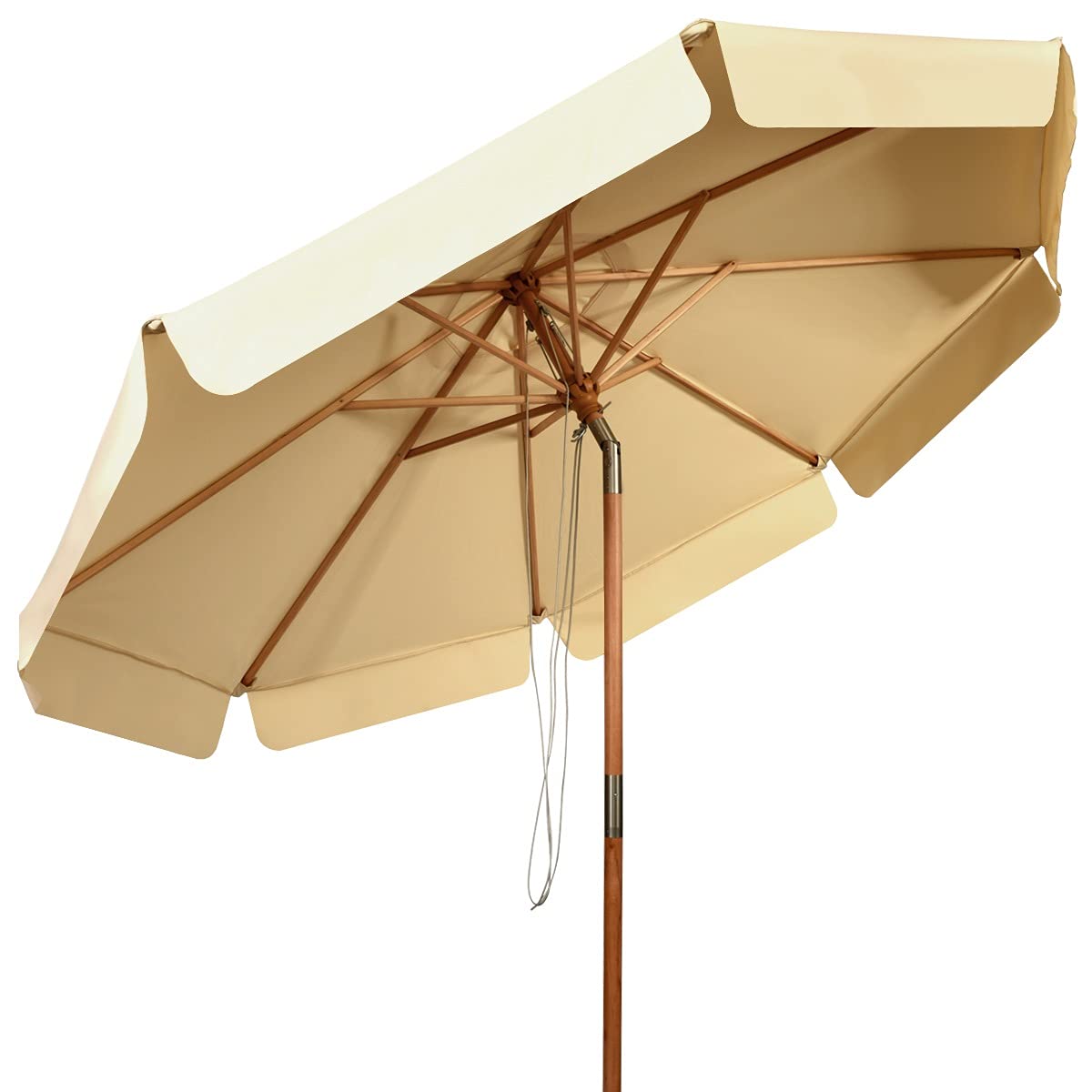GYMAX Ombrellone da Giardino 3x3 M, 8 Stecche in Legno Massello, Ombrellone Inclinabile con Copertura Impermeabile e Resistente al Sole, per Terrazzo Patio (Beige)