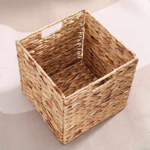 10.5 x 10.5in Wicker Storage Baskets, Cube Foldable Water Hyacinth Storage Baskets for 11 x 11 Cube Shelves Set of 4 by JYXIN - Image 7