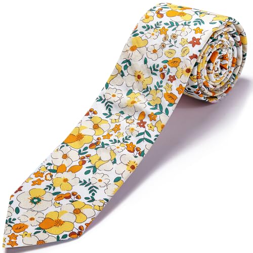 Image of Barry.Wang 100% Cotton Floral Ties for Men 63 inch Extra Long Necktie Clip | Fashion Cotton Printed Neckties,Wildflower 2.76 inch Ties Skinny,Gift Box,Groomsmen Wedding Engagement Graduation
