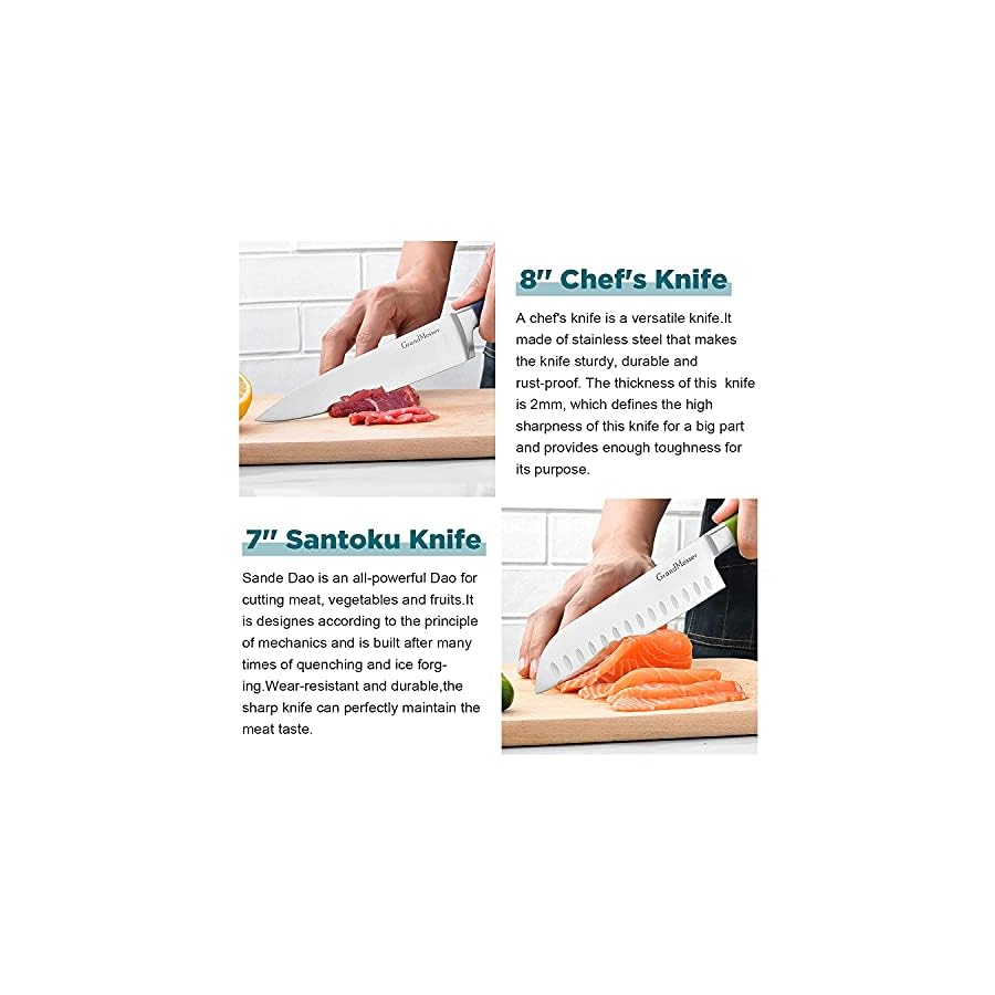 Kitchen Knives, 2 Piece Ultra Sharp 8 inch Chef Knife and 7 inch Santoku Knife, German Carbon Stainless Steel Forging Cooking knife Set, with Ergonomic Handle and Gift Box