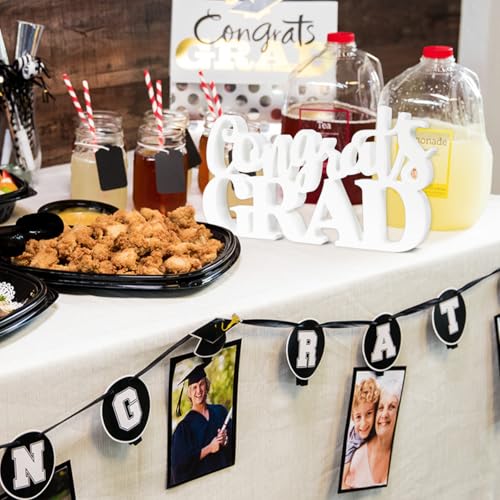 Image of 2026 Graduation Party Decorations Congrats Grad Sign White Wooden Table Centerpieces Class of 2026 Photo Booth Props for Graduation Party Decorations Supplies