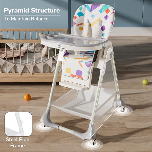 Image of R for Rabbit Marshmallow High Chair for Baby, Multiple Recline Position High Chair with 7 Level Height Adjustment and 3-Recline Modes 6 Months to 5 Years (Abstract White)