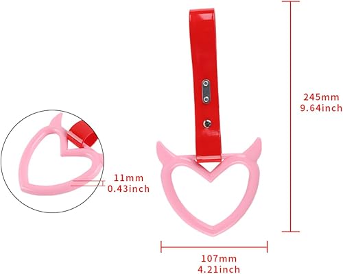 Miniatura 6 de Q1-TECH, JDM Tsurikawa Anillo japonés de metro tren de autobús, correa de mango de corazón de cuerno de diablo, correa de mango de corazón para