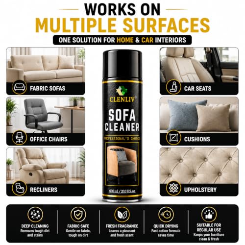 Image of Sofa Foam Cleaner - Waterless Sofa & Carpet Cleaner Foam | Quick Dry Fabric Upholstery Spot Remover | Anti-Odour Fabric and Cushion Cleaner | 600ML |