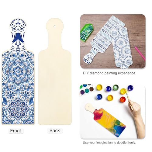Image of 4 Pcs Diamond Art Painting Tray Board, DIY Crystal Rhinestones Diamond Art Board Indoor Kitchen Dining Table Decor, Dessert Display for Wedding, Birthday, Party, Thanksgiving (Blue White Porcelain)