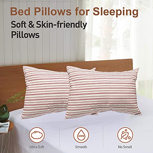Image of ARLinen-Micro Filled Red Double Print Cotton Pillow Takiya Combo Set of 2 for Bed Room - 20x30 Inch Queen Size Pillow Set of 2 for Sleeping