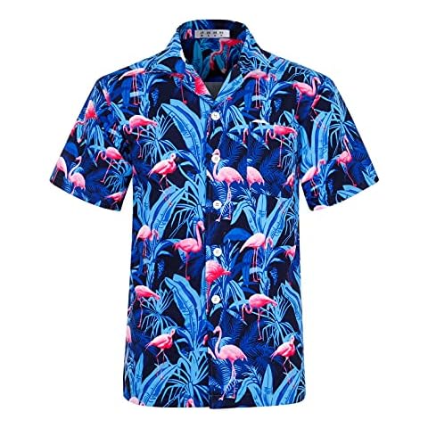 ELETOP Men's Hawaiian Shirt Short Sleeve Aloha Shirt Beach Party Flower Shirt Holiday Print Casual Shirts L2 - Blue - XL Cover