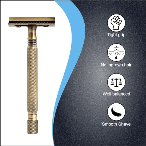 Image of Pearl Shaving Double Edge Close Comb Safety Razor (SS-01 CC (Antique Brass)) -Shaving Razor for Men | Classic & Traditional Shaving Kit for Men | Premium Blade razors for Diwali Gift Options