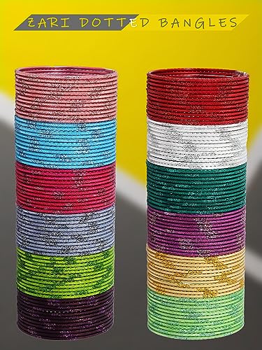 Image of NMII Stylish Multi colour Metal Bangles set for women and Girls with Zari and Cutting Design | Fancy Multicolour Bangles for women | Metal Chudi Set For Women | Women's Bangles