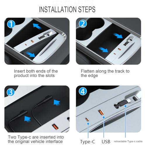 Câble rétractable de type C pour Tesla Model 3 2024, station d'accueil USB charge rapide