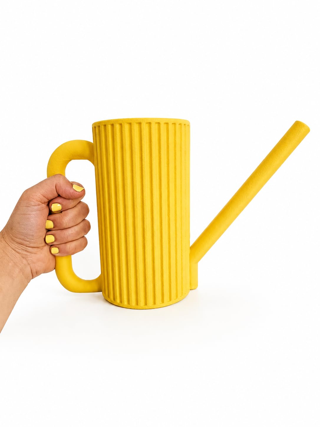 Indoor & Outdoor Watering Can 1L for Plants – Long Spout Precision Plant Watering Jug for Houseplants, Succulents, Flowers & Garden Pots – Modern Ribbed Durable Plastic Design (Yellow)