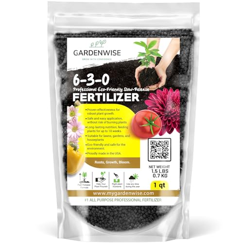 Image of GARDENWISE 6-3-0 All-Purpose Professional Eco-Friendly Slow-Release Nitrogen Fertilizer with Iron & Calcium,Non-Burning, Enhances Soil Structure,for Indoor&Outdoor Plants,Vegetable Gardens (1 Quart)