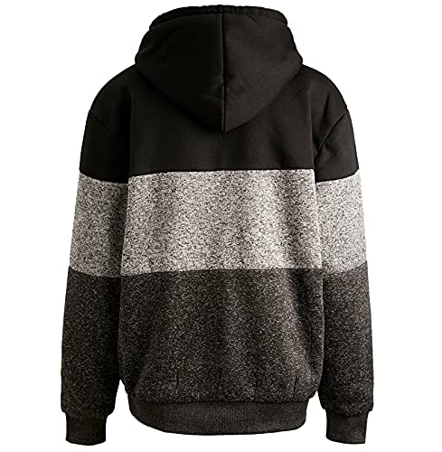 Facitisu Men's Winter Zip Up Hoodie Sherpa Fleece Sweatshirt Warm Thick heavyweight Coats Block Color Black & Grey 3X-Large2