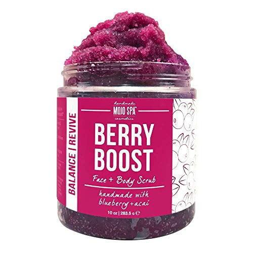 Mojo Spa Berry Boost Superfood Face & Body Scrub | Fruity, Berry Scent | Detoxifying Sugar Based Exfoliator | 10 oz