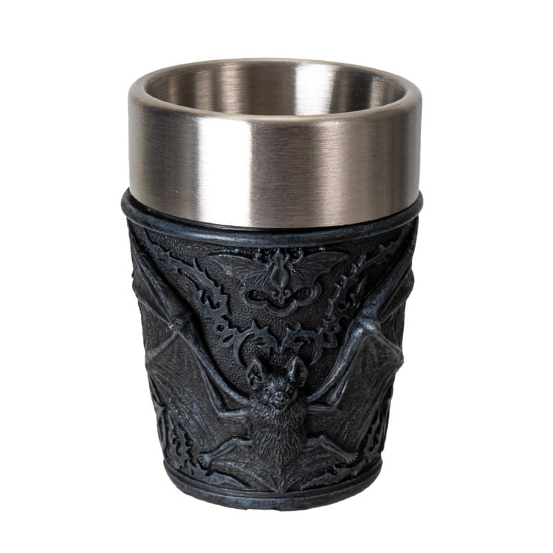 Pacific Giftware Gothic Bat Shot Glass Decorated with Spooky Bat Design Stainless Steel Inner Lining Ideal for Halloween Decor or Unique Collector Barware 3 fl oz