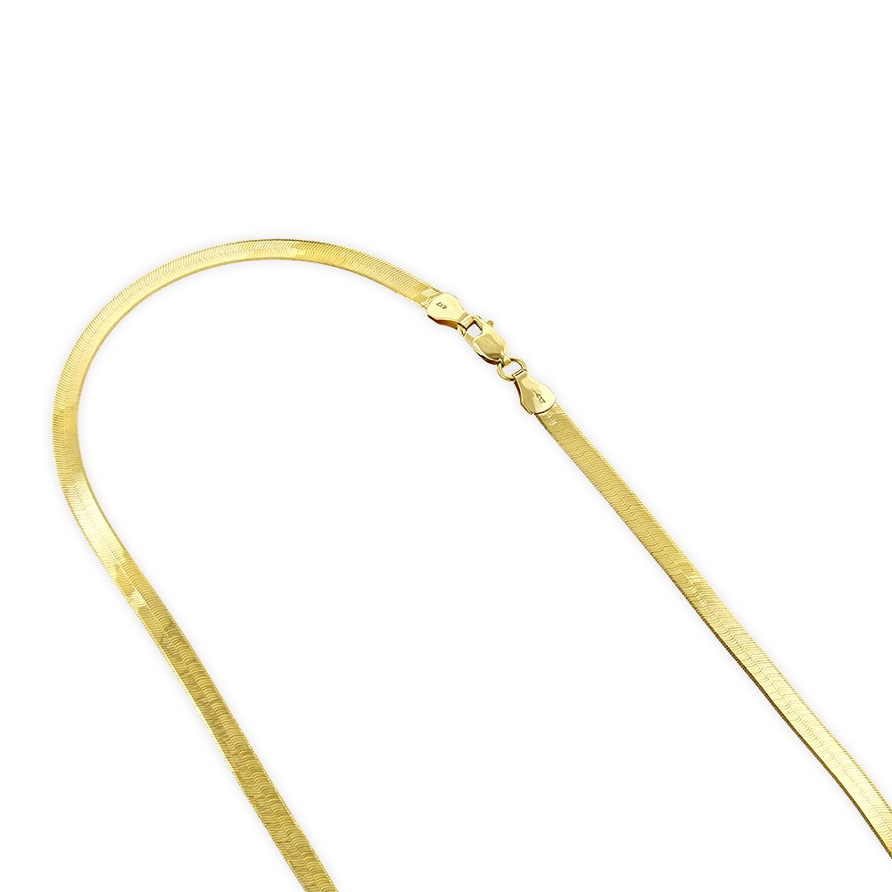 IcedTime Solid 14K Yellow Gold Herringbone Chain Necklace or Bracelet 3mm Wide Lobster Clasp 7,16,18 or 20"