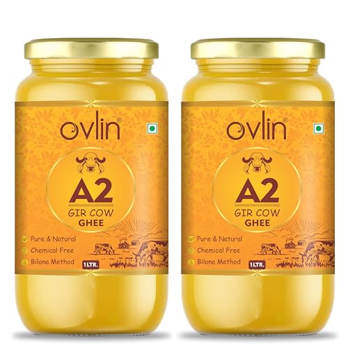 Image of Ovlin A2 Gir Cow Ghee | Traditional Bilona Method | Hand Churned Gir Cow Milk | Pure & Natural Desi Cow Ghee | Chemical Free | Rich Aroma & Taste | Ideal for Cooking & Daily Nutrition (2L)