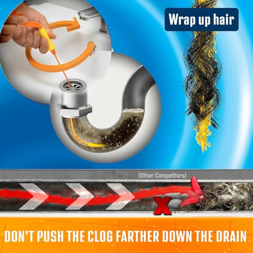 Image of FlexiSnake Drain Weasel Sink Snake Hair Clog Remover Tool Kit, 3 Wands | Pipe, Bathroom, Bathtub Cleaner, 18-inch Long Refills, Flexible, Removable Handle, Made in The USA