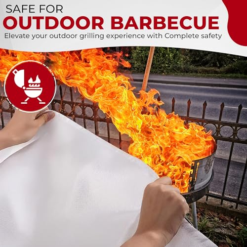 Image of [Pack of 2] Fire Blanket w / 2 Hooks -Reusable, Flame-Retardant, Tear-Resistant Safety Cover -Capable of withstanding Upto 1076F (580C) - Heavy-Duty fire Blankets Emergency for Home,Car - Outdoor