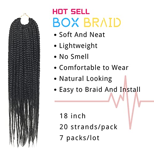 Goddess Box Braids Crochet Hair-18 Inch 7 Packs Crochet Box Braids, Box Braids Crochet Hair Pre Looped Hair Extensions, Hippie Box Braid Braiding Hair, Bohemian Knotless Crochet Hair For Black Women (18 Inch-7Packs, 1B) #TOP3