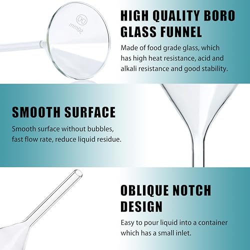 HUAOU 3pcs Glass Funnel Sets, 3.3 Borosilicate Glass Short Stem, Heavy Wall, Spice Funnel for Kitchen Use Filling Bottles, Filter Oil Funnels for Science Labs Powder (50mm+75mm+100mm) - Thumbnail 7