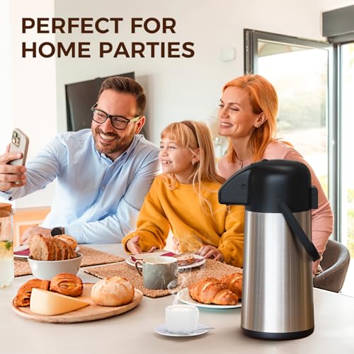Image of Coffee Carafe for Keeping Hot - Gezoss 64OZ / 1.9L Airpot Coffee Dispenser with Pump - Large Coffee Carafe for Hot Drinks Tea Liquid - Insulated Stainless Steel Hot Water Beverage Urn for Parties