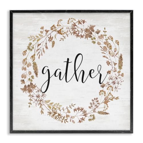 Rustic Gather Script Floral Wreath, 17 x 17 Inch Framed Giclée Print