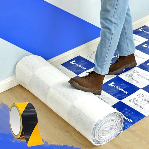 Image of 40inx100ft Heavy Duty Floor Protection Film, Reusable Cover Blue White
