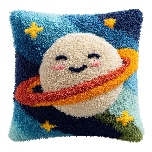 kitphoenix Crochet Kit Cojín Órbita Del Planeta Cojines Para Bordar A Mano Kit De Funda De Almohada,Cojines De Ganchillo Para,Adultos Y Principiantes,Decoración Del Hogar,43Cmx43Cm