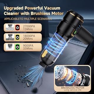 Lyiazsoy Car Vacuum Cleaner Cordless,27000PA High Power Mini Vacuum Cleaner,Rechargeable Handheld Vacuum Cordless,car hoovers for Pet Hair, Home, Office, Kitchen(Gold Black)